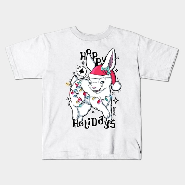 Hoppy Holidays hopping Christmas Bunny Rabbit Kids T-Shirt by SPIRIMAL